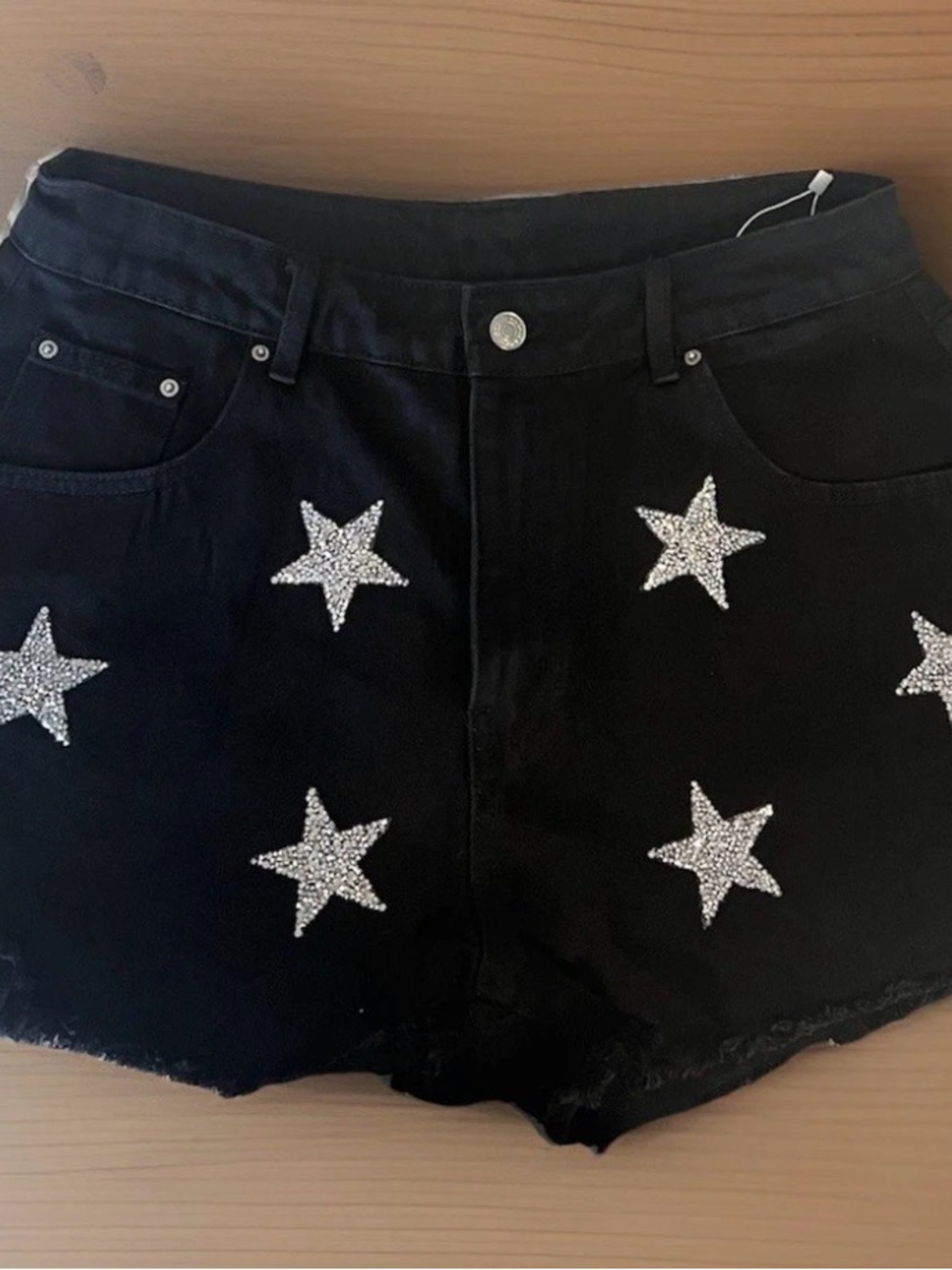 SHEIN Black Denim Star Embellished Shorts #461
